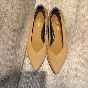 Rothy's Tan Pointed Ballet Flats with Blue Trim